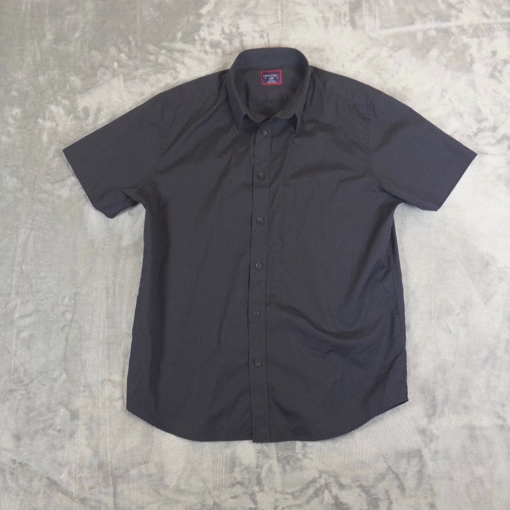 UNTUCKit Button Down Shirt Mens Large Black Slim Fit Short Sleeve Cotton Casual
